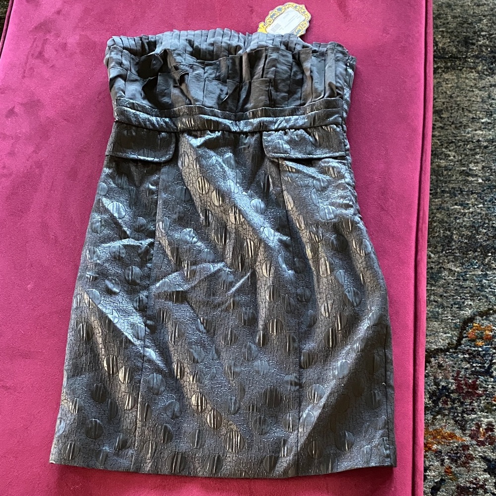 C. Luce Metallic Gray Strapless Dress